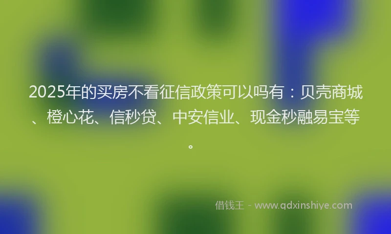 2025年的买房不看征信政策可以吗有：贝壳商城、橙心花、信秒贷、中安信业、现金秒融易宝等。