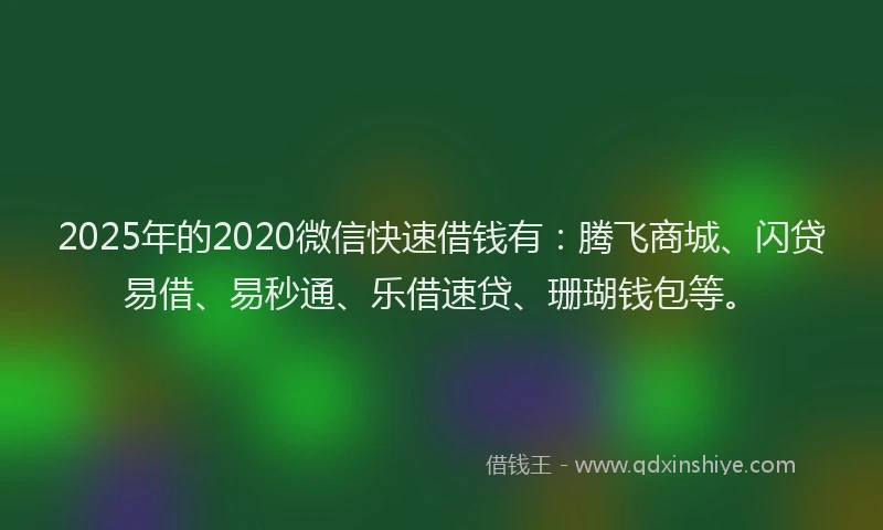 2025年的2020微信快速借钱有：腾飞商城、闪贷易借、易秒通、乐借速贷、珊瑚钱包等。