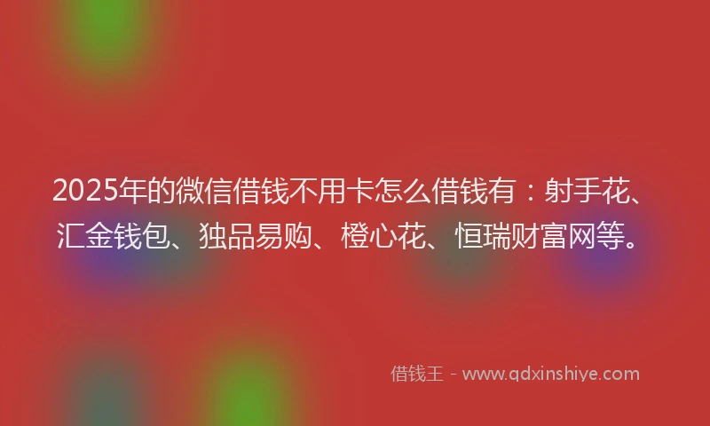 2025年的微信借钱不用卡怎么借钱有：射手花、汇金钱包、独品易购、橙心花、恒瑞财富网等。