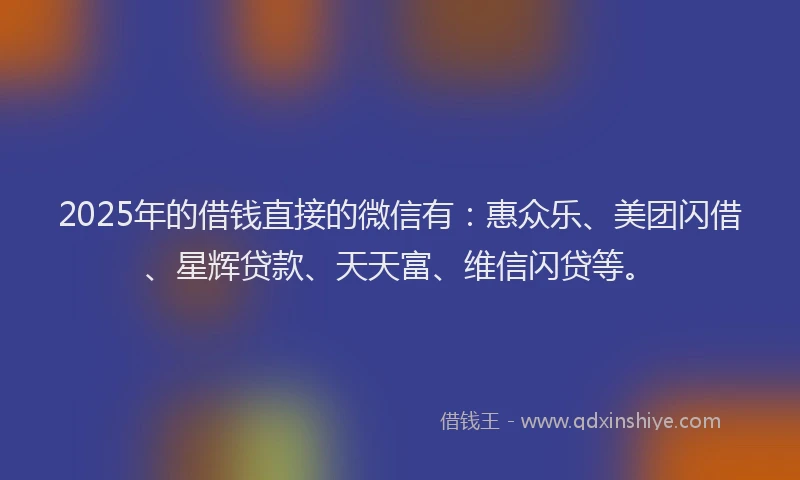 2025年的借钱直接的微信有：惠众乐、美团闪借、星辉贷款、天天富、维信闪贷等。