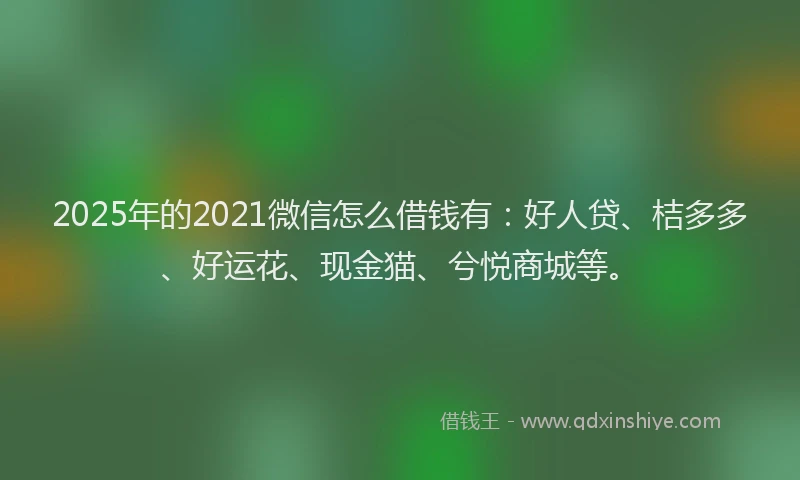 2025年的2021微信怎么借钱有：好人贷、桔多多、好运花、现金猫、兮悦商城等。