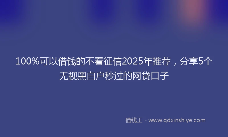 100%可以借钱的不看征信2025年推荐，分享5个无视黑白户秒过的网贷口子