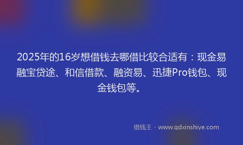 2025年的16岁想借钱去哪借比较合适有：现金易融宝贷途、和信借款、融资易、迅捷Pro钱包、现金钱包等。