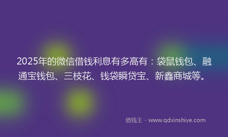 2025年的微信借钱利息有多高有：袋鼠钱包、融通宝钱包、三枝花、钱袋瞬贷宝、新鑫商城等。