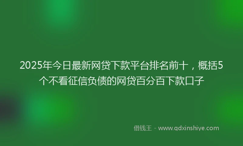 2025年今日最新网贷下款平台排名前十，概括5个不看征信负债的网贷百分百下款口子