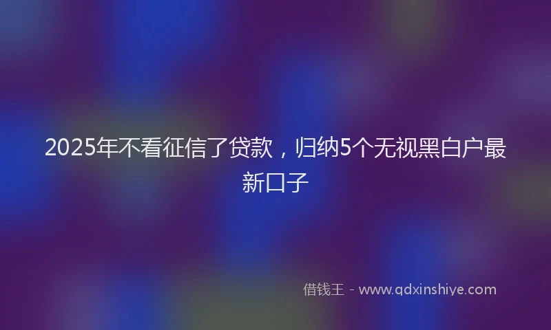 2025年不看征信了贷款，归纳5个无视黑白户最新口子