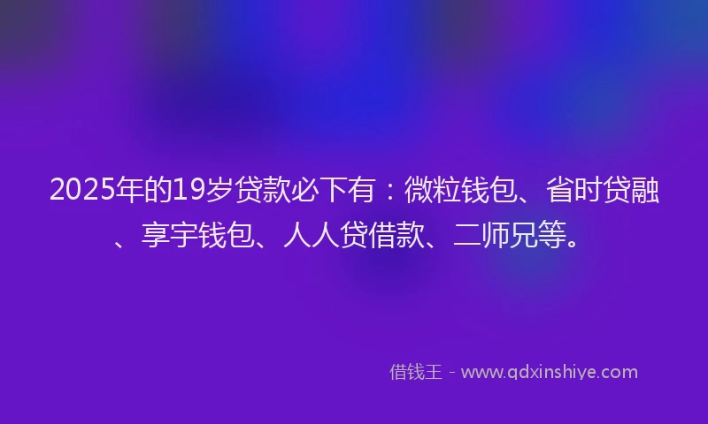 2025年的19岁贷款必下有：微粒钱包、省时贷融、享宇钱包、人人贷借款、二师兄等。