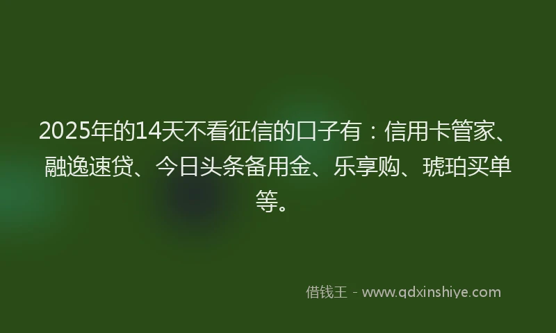 2025年的14天不看征信的口子有：信用卡管家、融逸速贷、今日头条备用金、乐享购、琥珀买单等。