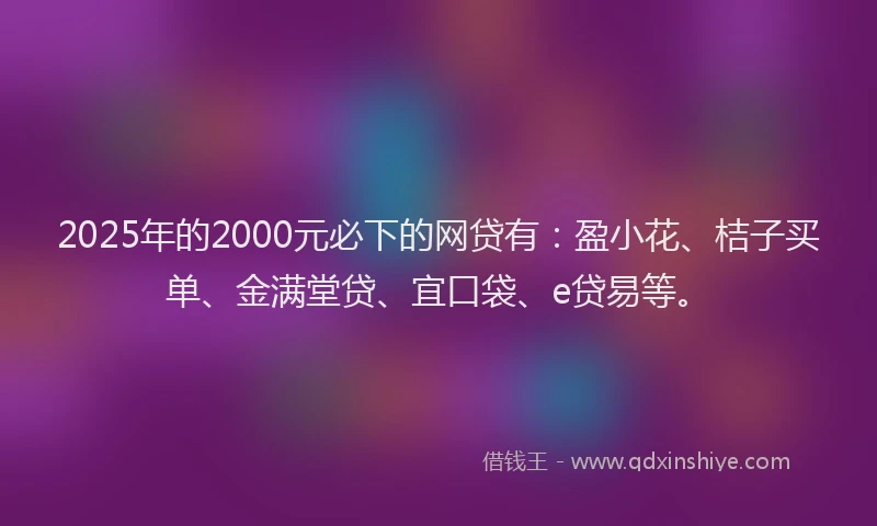 2025年的2000元必下的网贷有：盈小花、桔子买单、金满堂贷、宜口袋、e贷易等。