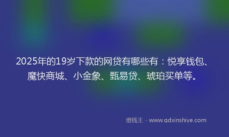 2025年的19岁下款的网贷有哪些有：悦享钱包、魔快商城、小金象、甄易贷、琥珀买单等。