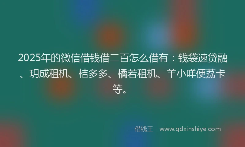 2025年的微信借钱借二百怎么借有：钱袋速贷融、玥成租机、桔多多、橘若租机、羊小咩便荔卡等。