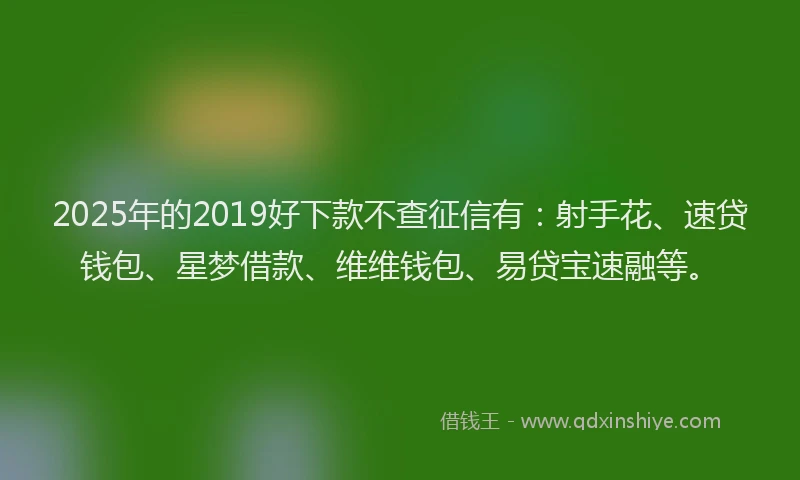 2025年的2019好下款不查征信有：射手花、速贷钱包、星梦借款、维维钱包、易贷宝速融等。