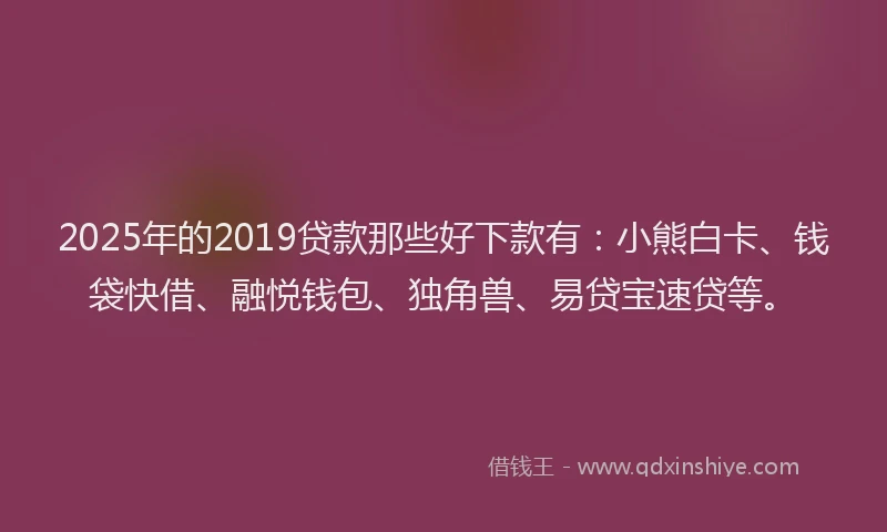 2025年的2019贷款那些好下款有：小熊白卡、钱袋快借、融悦钱包、独角兽、易贷宝速贷等。