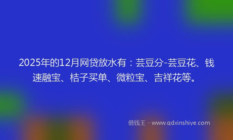 2025年的12月网贷放水有：芸豆分-芸豆花、钱速融宝、桔子买单、微粒宝、吉祥花等。