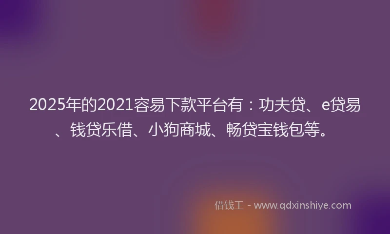 2025年的2021容易下款平台有：功夫贷、e贷易、钱贷乐借、小狗商城、畅贷宝钱包等。