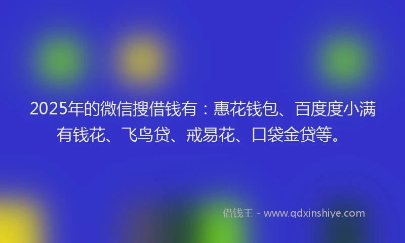 2025年的微信搜借钱有：惠花钱包、百度度小满有钱花、飞鸟贷、戒易花、口袋金贷等。