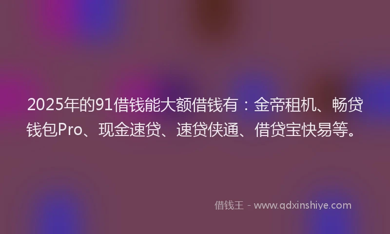 2025年的91借钱能大额借钱有：金帝租机、畅贷钱包Pro、现金速贷、速贷侠通、借贷宝快易等。