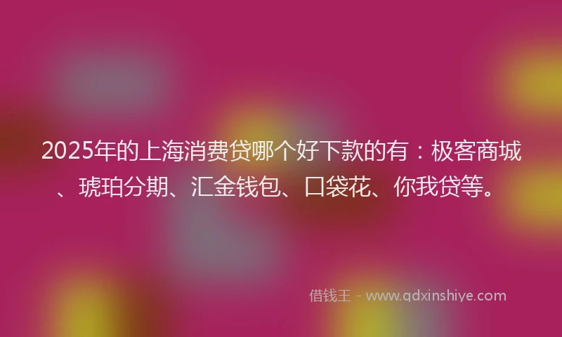2025年的上海消费贷哪个好下款的有：极客商城、琥珀分期、汇金钱包、口袋花、你我贷等。