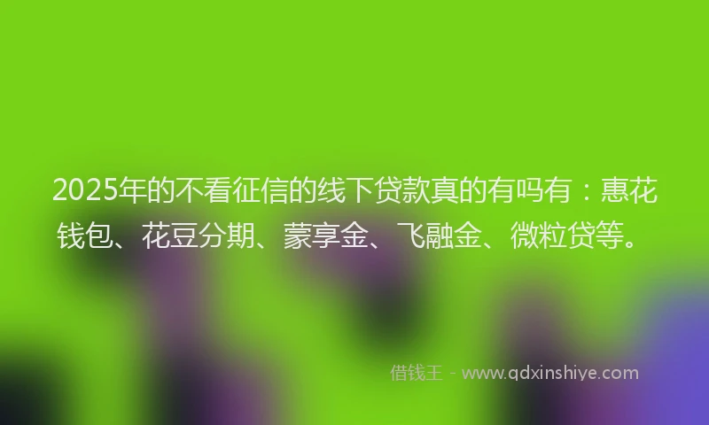 2025年的不看征信的线下贷款真的有吗有：惠花钱包、花豆分期、蒙享金、飞融金、微粒贷等。