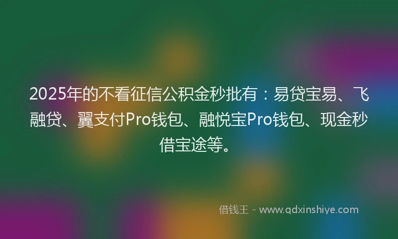 2025年的不看征信公积金秒批有：易贷宝易、飞融贷、翼支付Pro钱包、融悦宝Pro钱包、现金秒借宝途等。