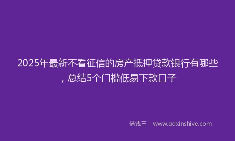2025年最新不看征信的房产抵押贷款银行有哪些，总结5个门槛低易下款口子