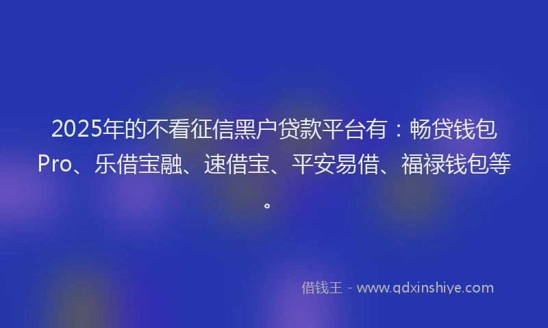 2025年的不看征信黑户贷款平台有：畅贷钱包Pro、乐借宝融、速借宝、平安易借、福禄钱包等。