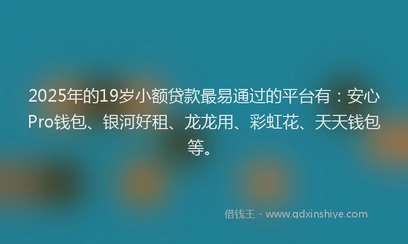 2025年的19岁小额贷款最易通过的平台有：安心Pro钱包、银河好租、龙龙用、彩虹花、天天钱包等。
