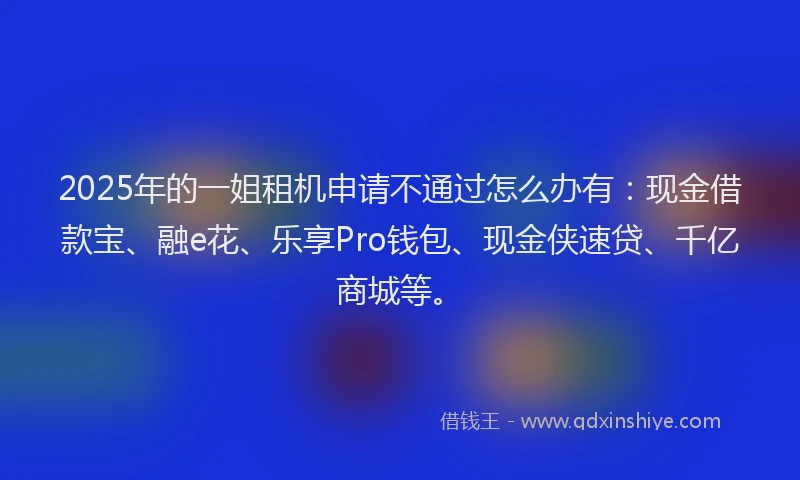 2025年的一姐租机申请不通过怎么办有：现金借款宝、融e花、乐享Pro钱包、现金侠速贷、千亿商城等。