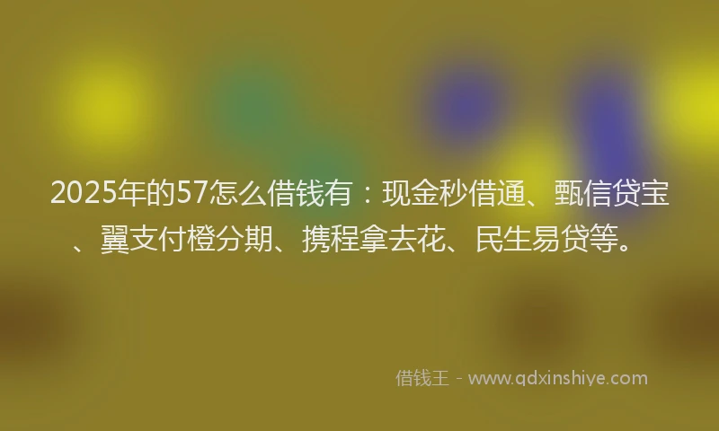 2025年的57怎么借钱有：现金秒借通、甄信贷宝、翼支付橙分期、携程拿去花、民生易贷等。