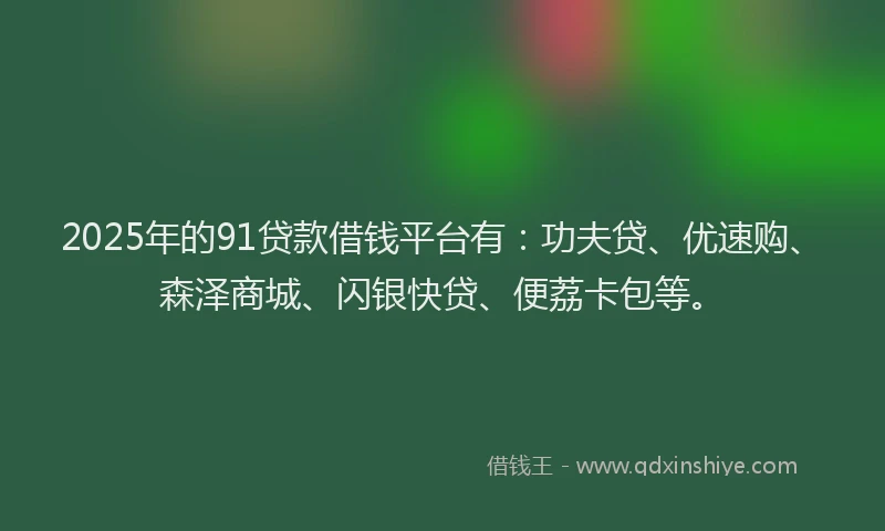 2025年的91贷款借钱平台有：功夫贷、优速购、森泽商城、闪银快贷、便荔卡包等。