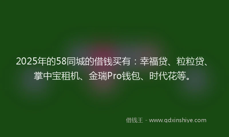 2025年的58同城的借钱买有：幸福贷、粒粒贷、掌中宝租机、金瑞Pro钱包、时代花等。