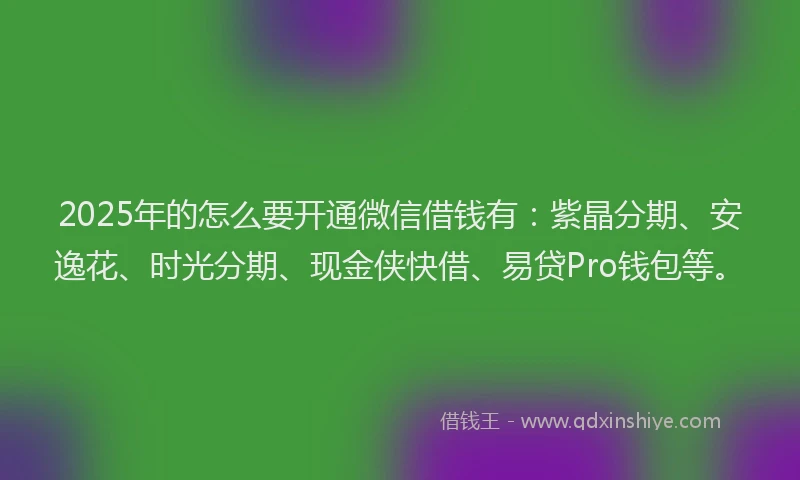 2025年的怎么要开通微信借钱有：紫晶分期、安逸花、时光分期、现金侠快借、易贷Pro钱包等。