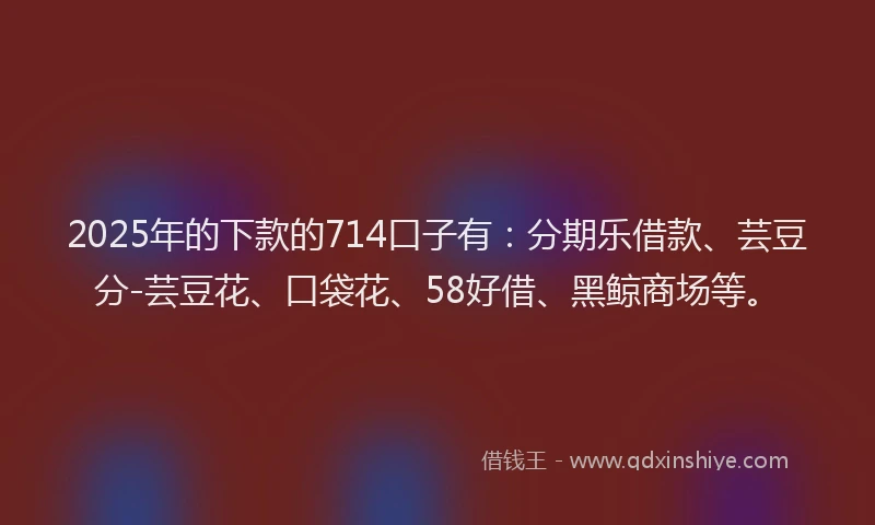 2025年的下款的714口子有：分期乐借款、芸豆分-芸豆花、口袋花、58好借、黑鲸商场等。