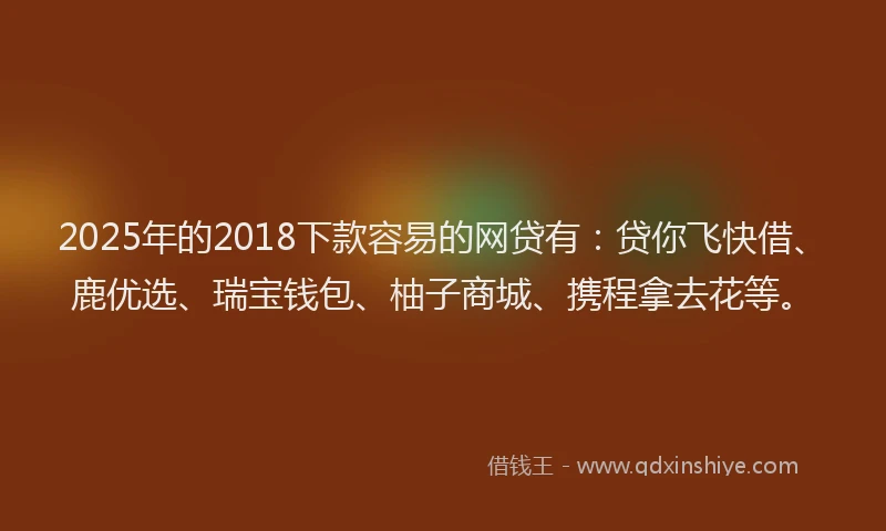 2025年的2018下款容易的网贷有：贷你飞快借、鹿优选、瑞宝钱包、柚子商城、携程拿去花等。