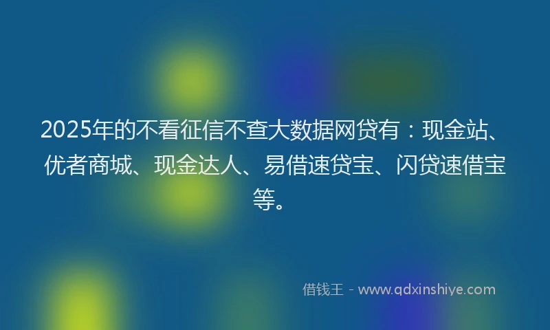 2025年的不看征信不查大数据网贷有：现金站、优者商城、现金达人、易借速贷宝、闪贷速借宝等。