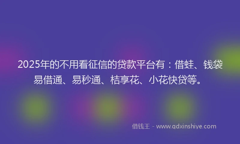 2025年的不用看征信的贷款平台有：借蛙、钱袋易借通、易秒通、桔享花、小花快贷等。