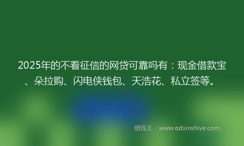 2025年的不看征信的网贷可靠吗有：现金借款宝、朵拉购、闪电侠钱包、天浩花、私立签等。