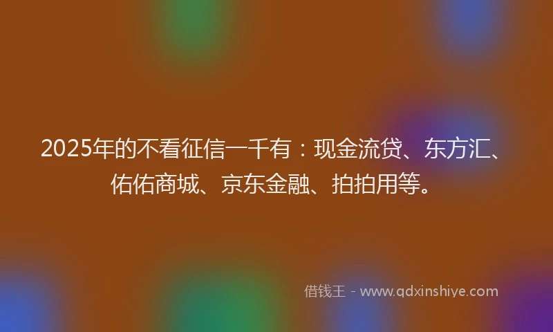 2025年的不看征信一千有：现金流贷、东方汇、佑佑商城、京东金融、拍拍用等。
