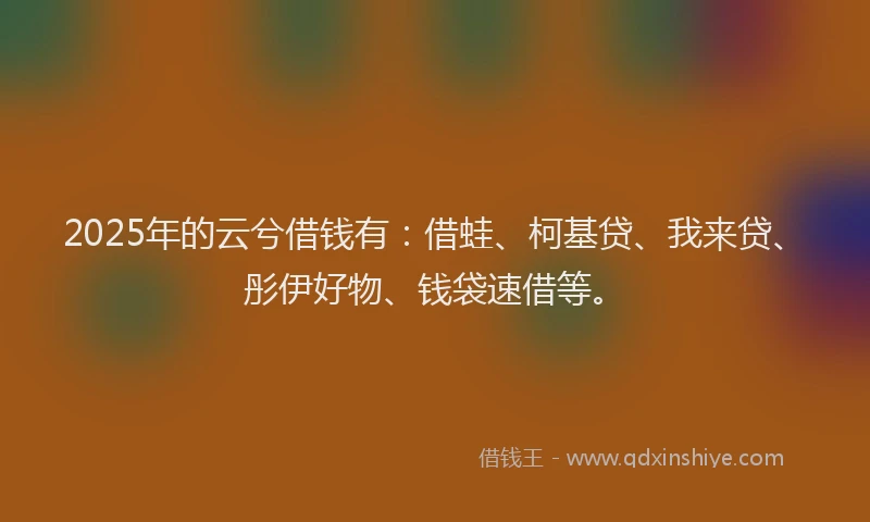 2025年的云兮借钱有：借蛙、柯基贷、我来贷、彤伊好物、钱袋速借等。