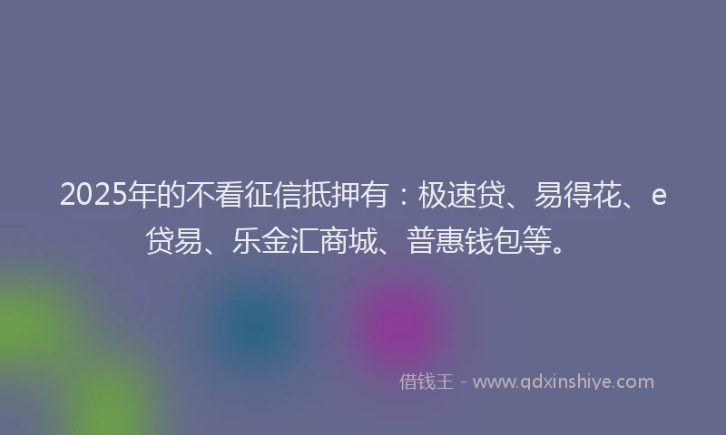 2025年的不看征信抵押有：极速贷、易得花、e贷易、乐金汇商城、普惠钱包等。