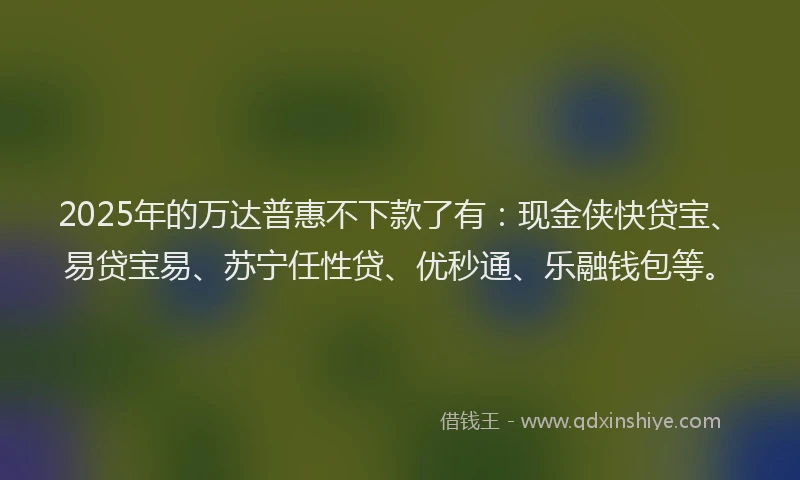 2025年的万达普惠不下款了有：现金侠快贷宝、易贷宝易、苏宁任性贷、优秒通、乐融钱包等。