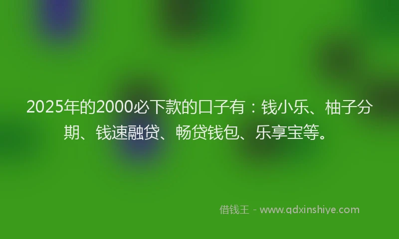 2025年的2000必下款的口子有：钱小乐、柚子分期、钱速融贷、畅贷钱包、乐享宝等。