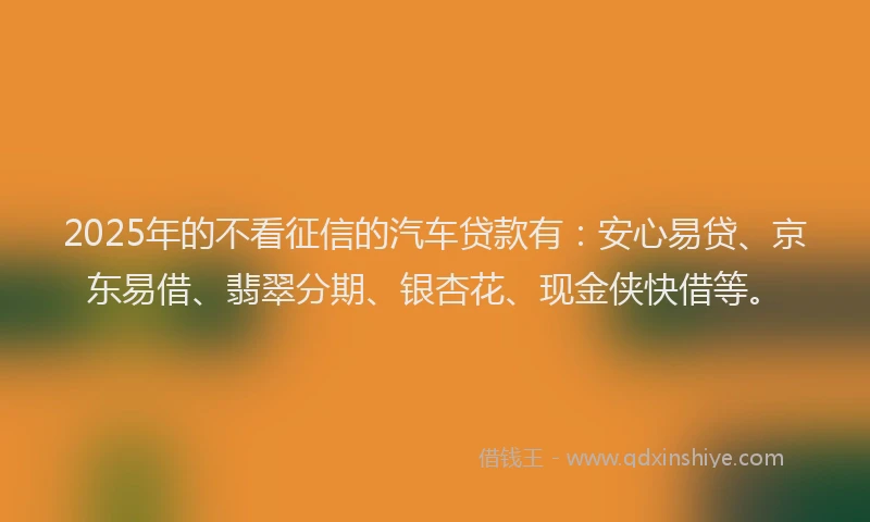 2025年的不看征信的汽车贷款有：安心易贷、京东易借、翡翠分期、银杏花、现金侠快借等。