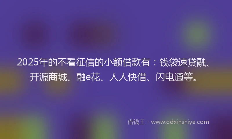 2025年的不看征信的小额借款有：钱袋速贷融、开源商城、融e花、人人快借、闪电通等。