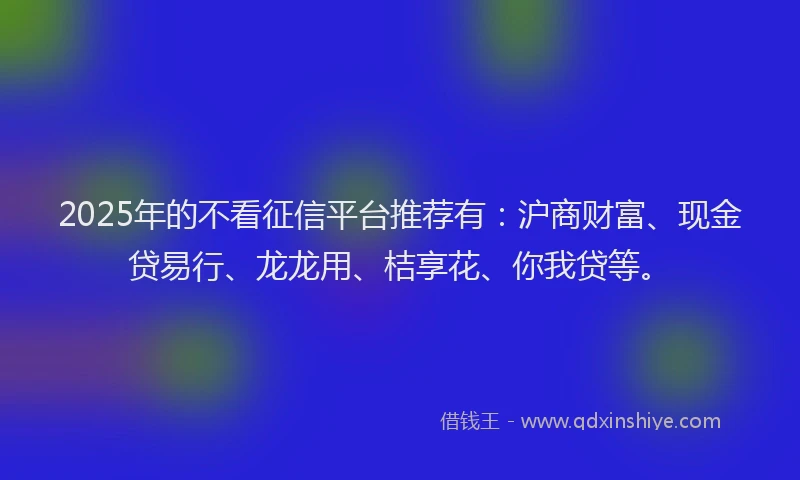 2025年的不看征信平台推荐有：沪商财富、现金贷易行、龙龙用、桔享花、你我贷等。