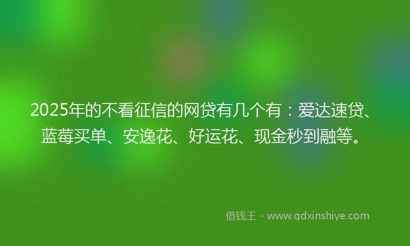 2025年的不看征信的网贷有几个有：爱达速贷、蓝莓买单、安逸花、好运花、现金秒到融等。