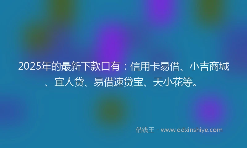 2025年的最新下款口有：信用卡易借、小吉商城、宜人贷、易借速贷宝、天小花等。