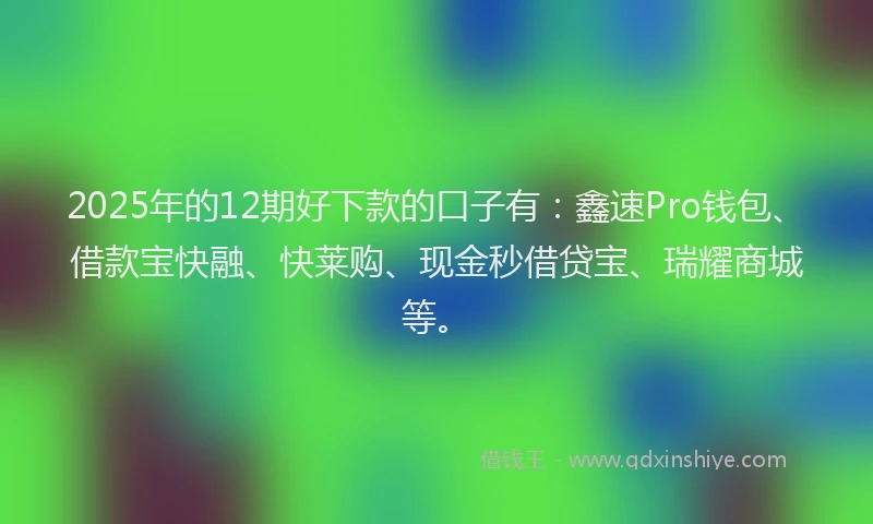 2025年的12期好下款的口子有：鑫速Pro钱包、借款宝快融、快莱购、现金秒借贷宝、瑞耀商城等。