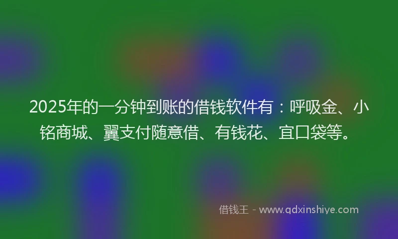 2025年的一分钟到账的借钱软件有：呼吸金、小铭商城、翼支付随意借、有钱花、宜口袋等。