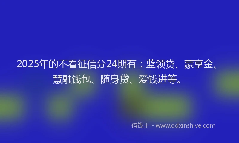 2025年的不看征信分24期有：蓝领贷、蒙享金、慧融钱包、随身贷、爱钱进等。